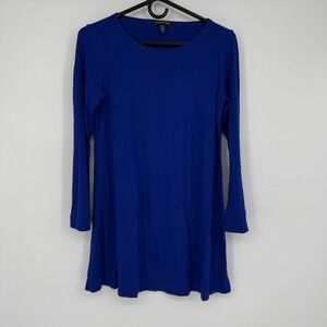 Eileen Fisher Blue Long Sleeve Tunic Top Womens XS Minimalist Lagenlook Casual
